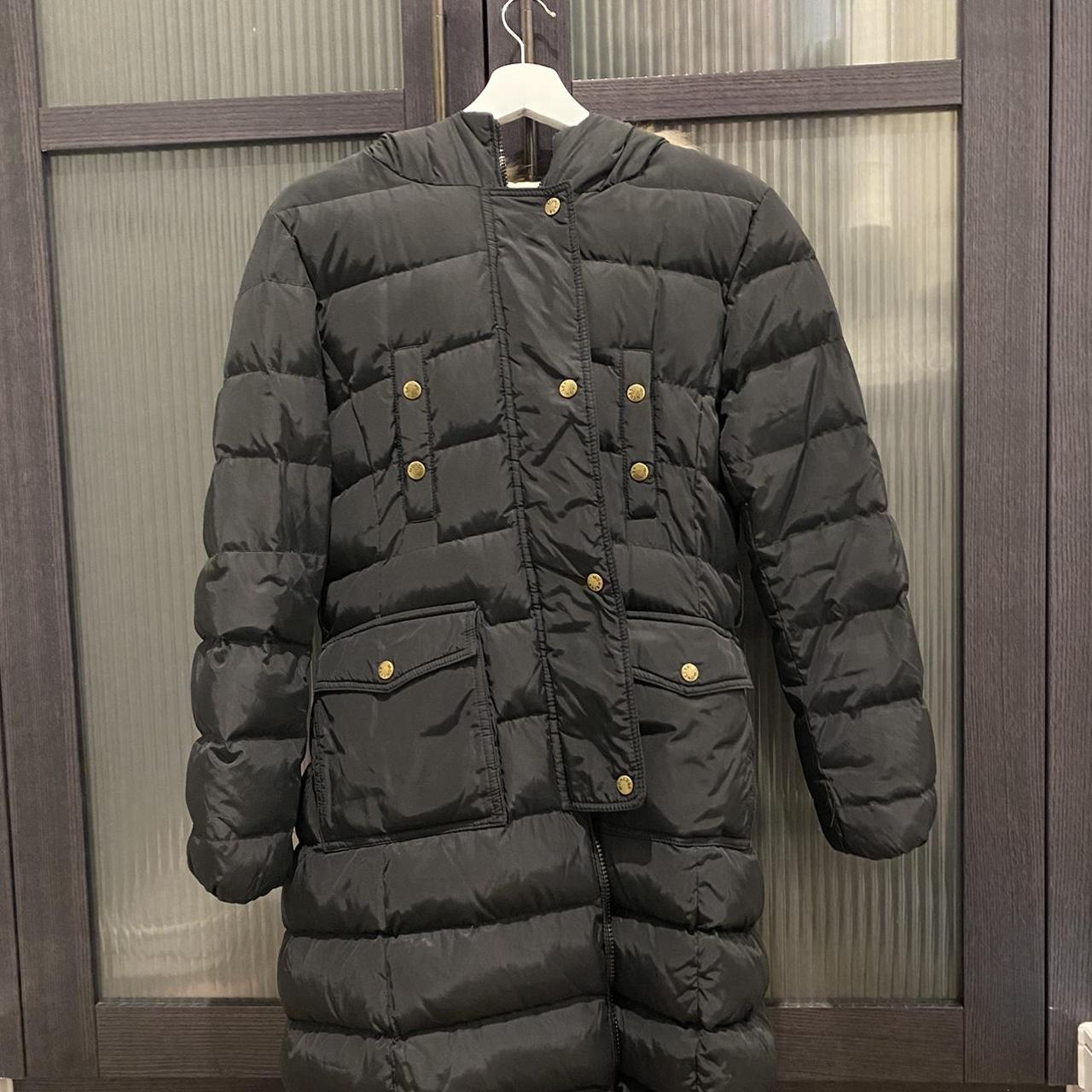 Moncler Women's Black and Cream Coat Depop