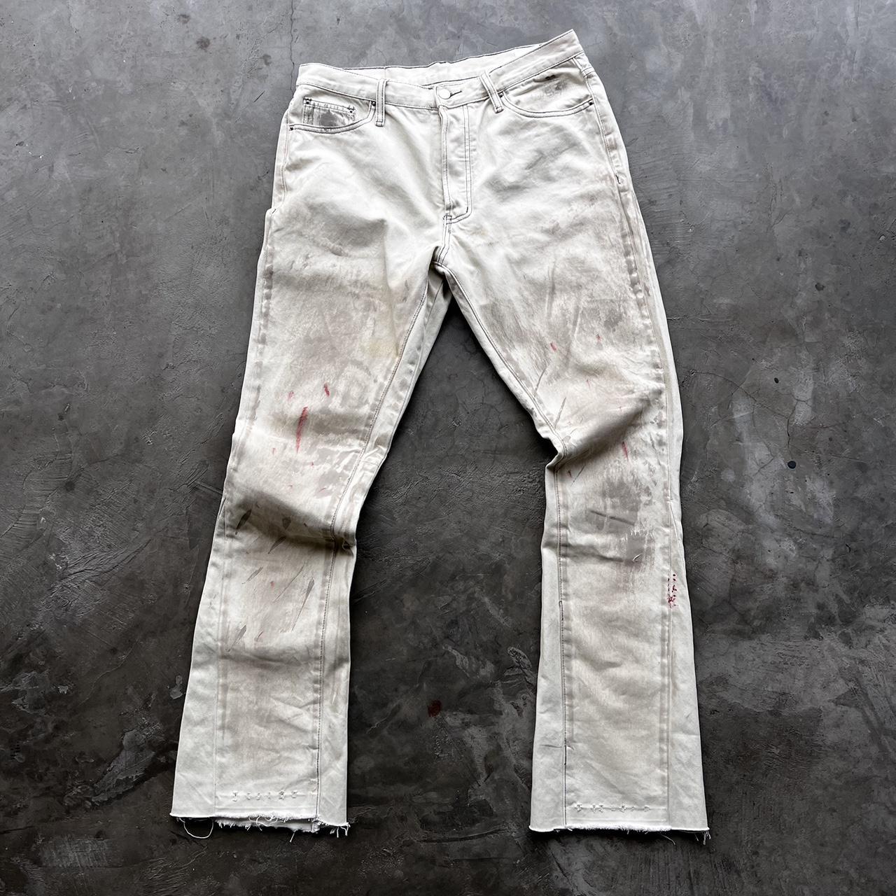 cream white flared jeans worn only once size 33 sick... - Depop