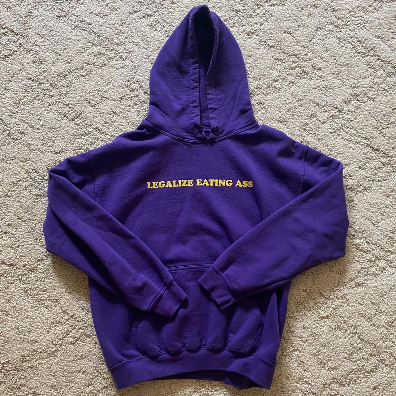 purple legalize eating ass hoodie. no flaws besides...