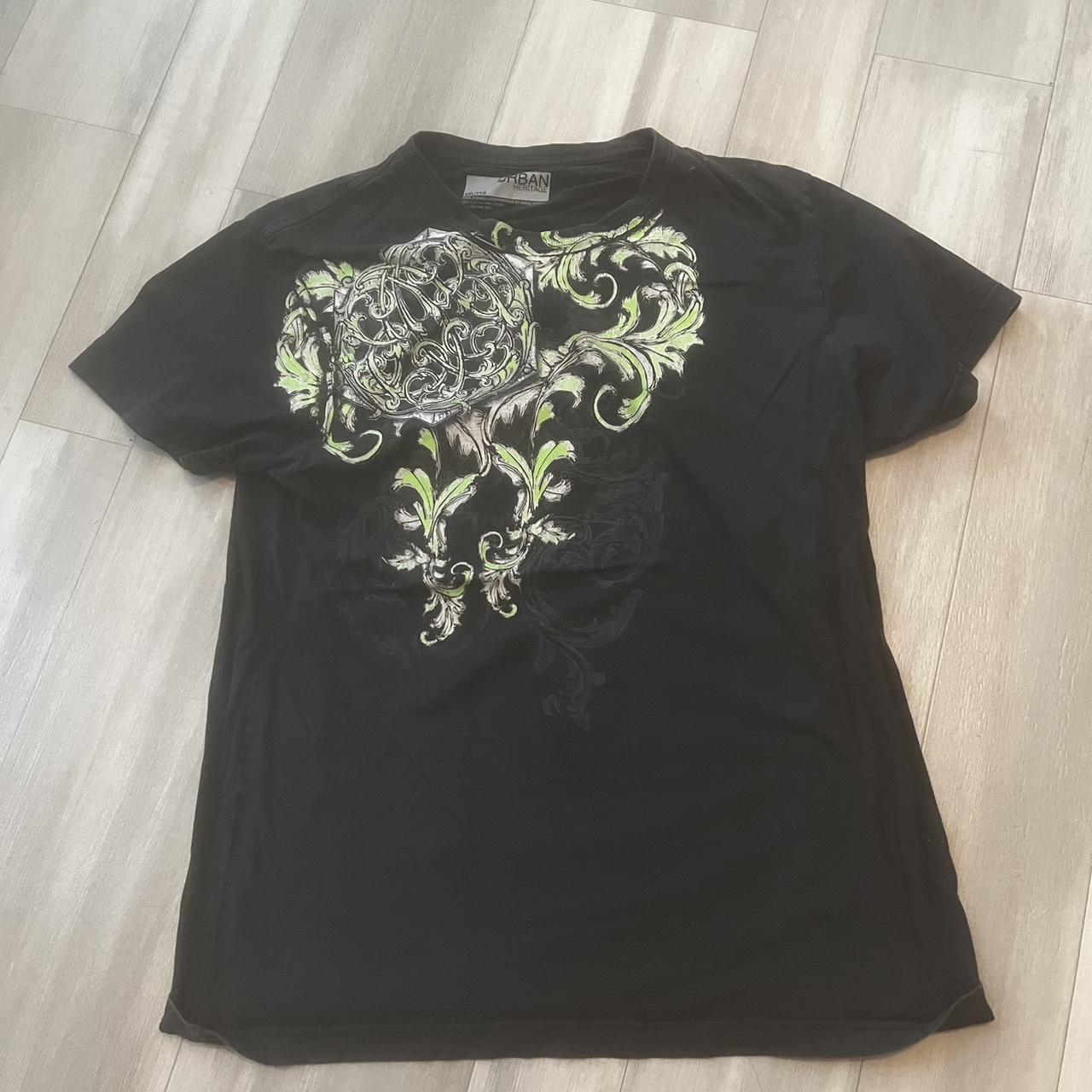 green and white affliction style tee #affliction... - Depop