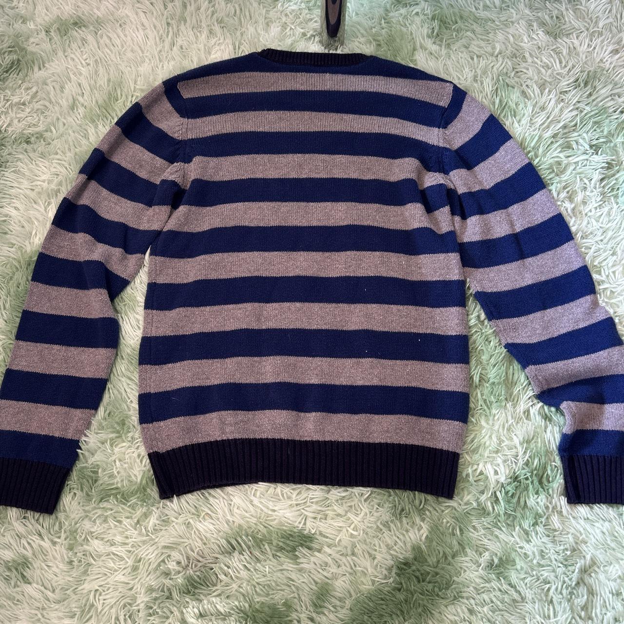 Blue and Grey Striped Sweater Size XL (14 Wmns) Fits... - Depop