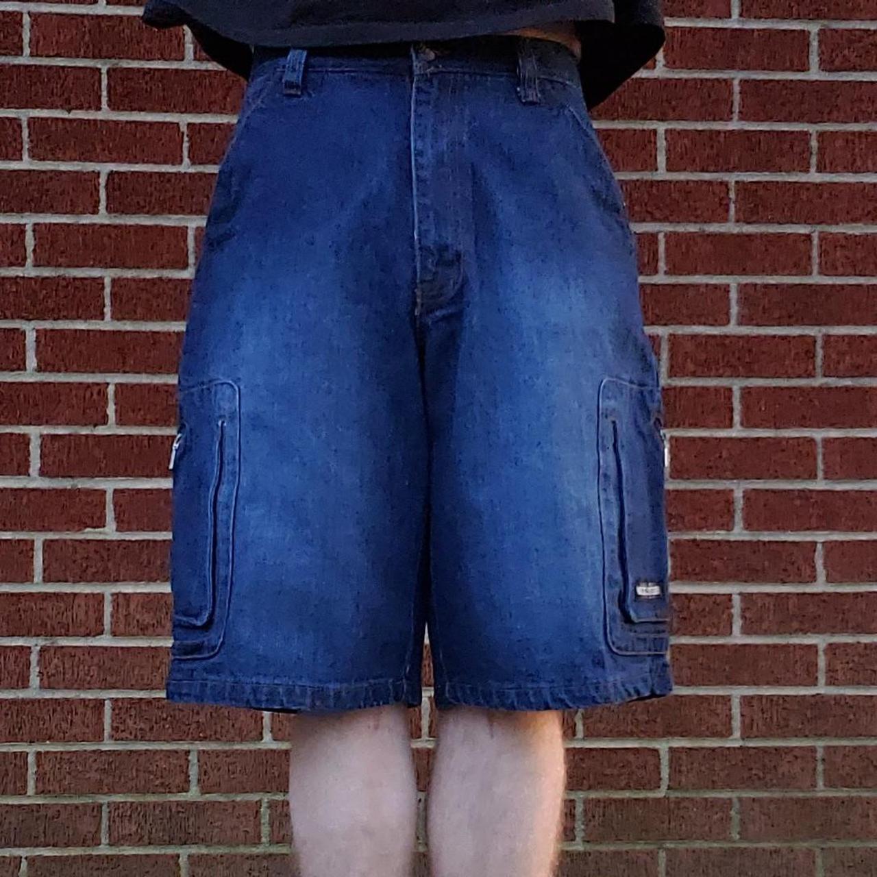 Women's Blue and Tan Shorts Depop