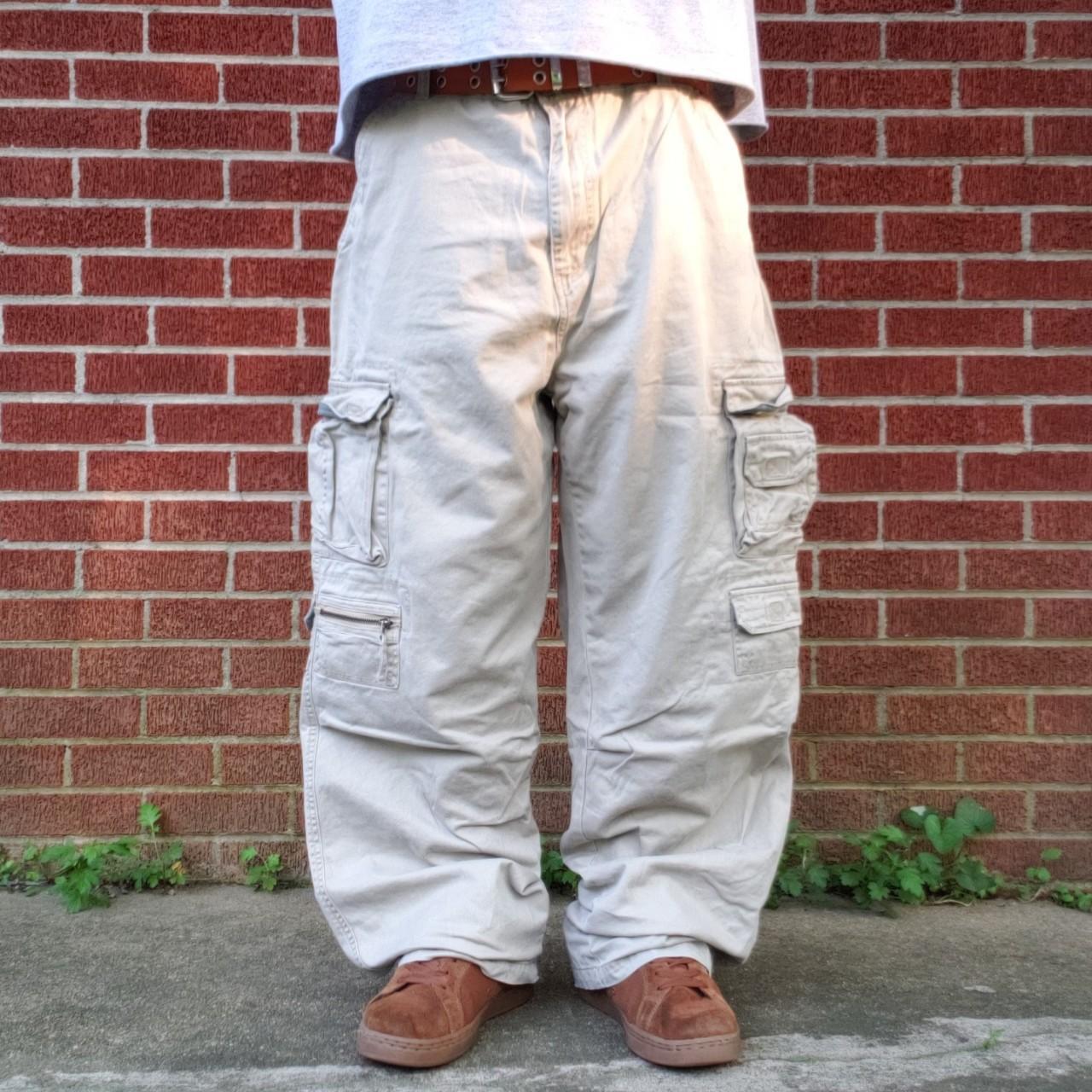 Khakis baggy wide leg tech cargo skater pants by... Depop