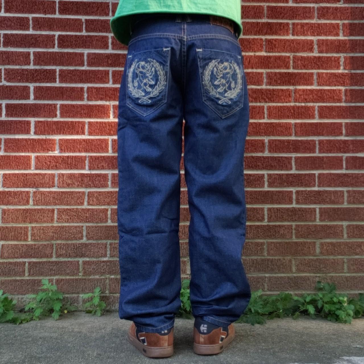 Ecko Unltd loose relaxed fit embroidered raw denim... - Depop