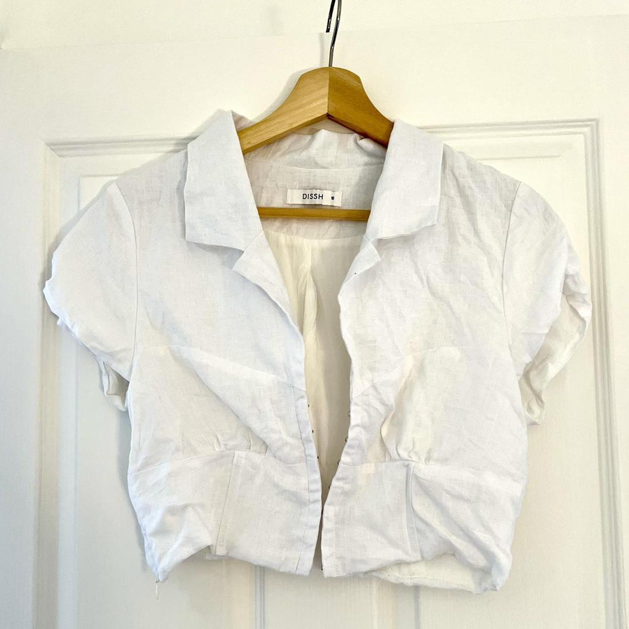 Dissh white cotton linen collared shirt Hook eye... - Depop