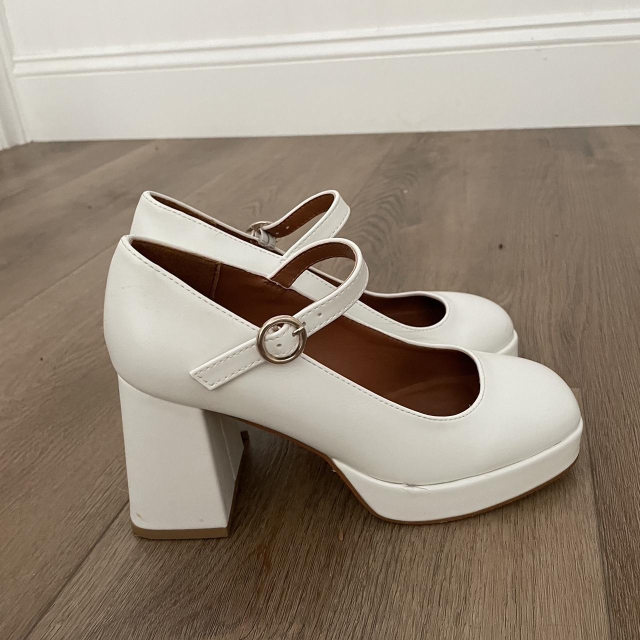 white chunky heels wide fit