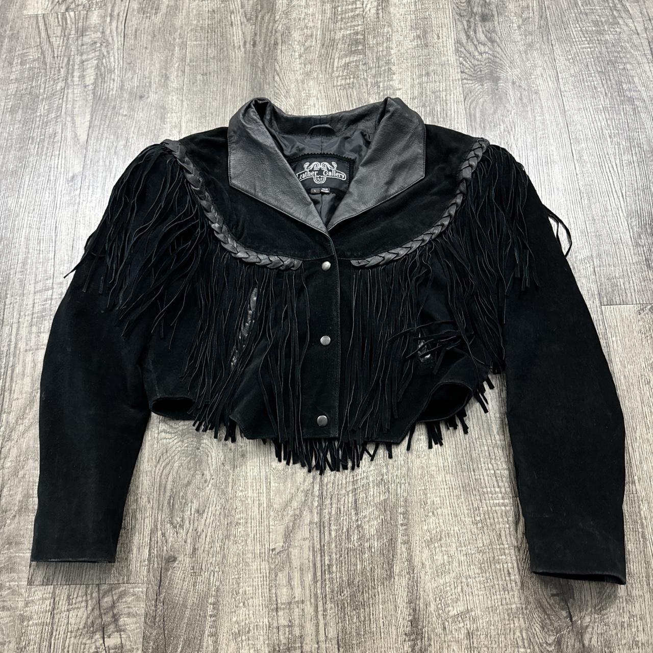 Vintage Leather Gallery Fringe Motorcycle Cropped. Depop