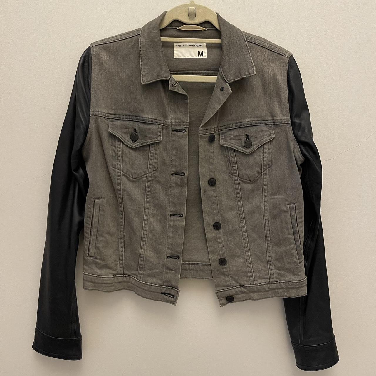 rag bone jacket in grey with 100 leather sleeves. Depop