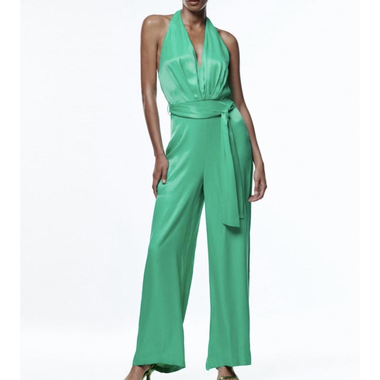 Zara green hot sale satin jumpsuit