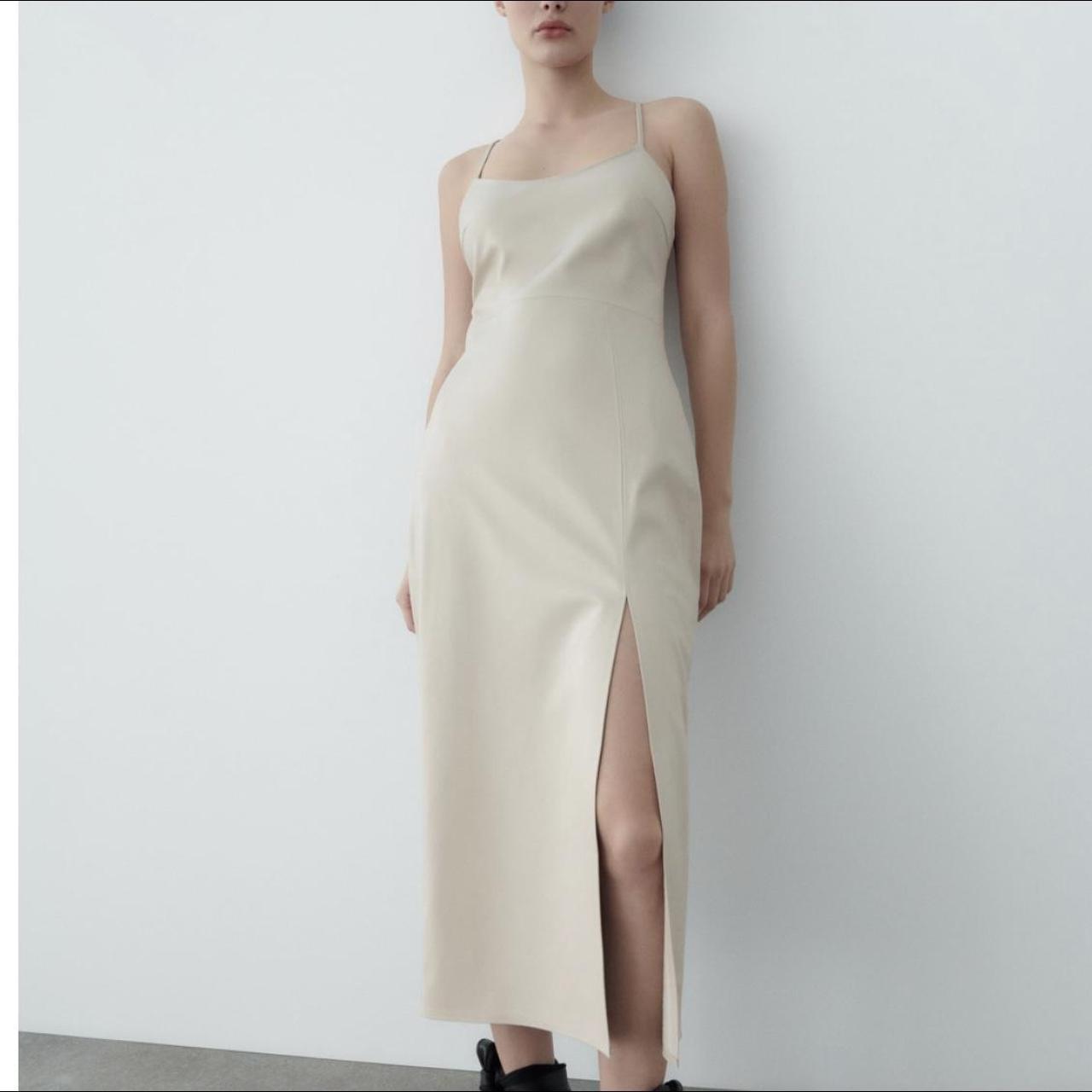 ZARA CREAM FAUX cheapest LEATHER MIDI DRESS