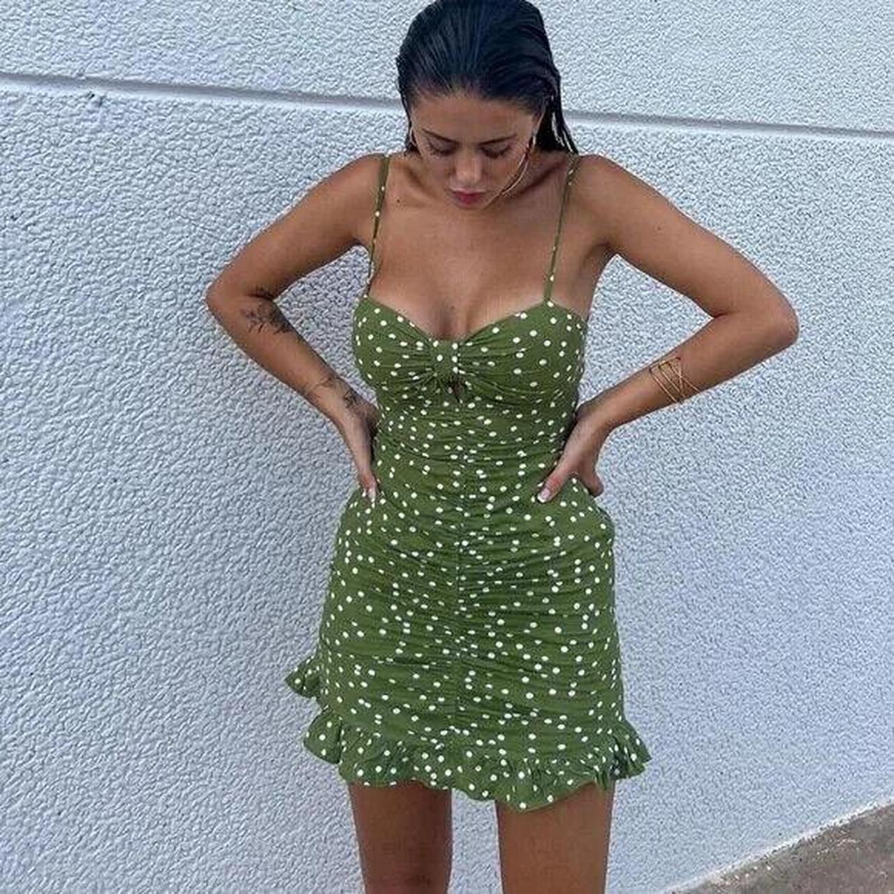 White Polka Green Spotty Dress Zara Linen Blend Dotted Dress Zara