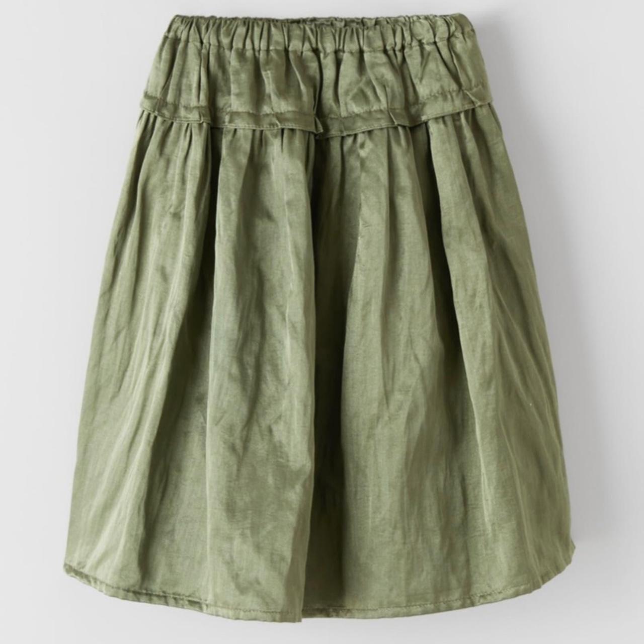 Zara girls green ruffled satin midi skirt. Size... - Depop