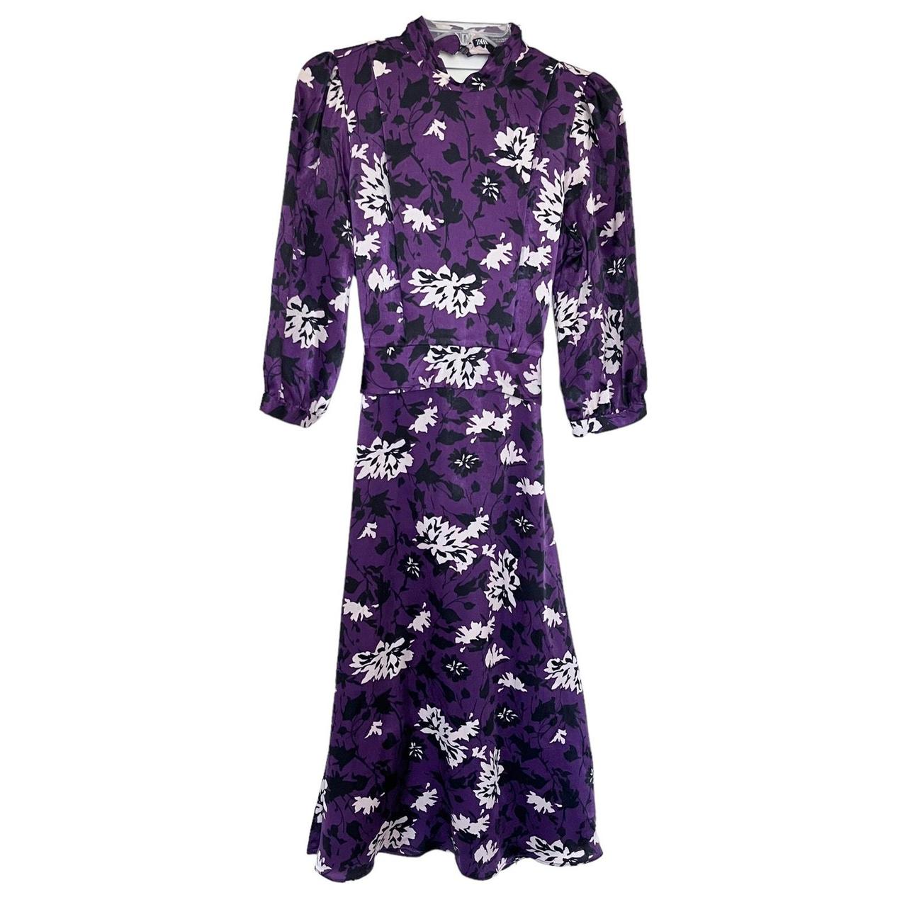 Zara purple satin flowy dress with back cut out... - Depop