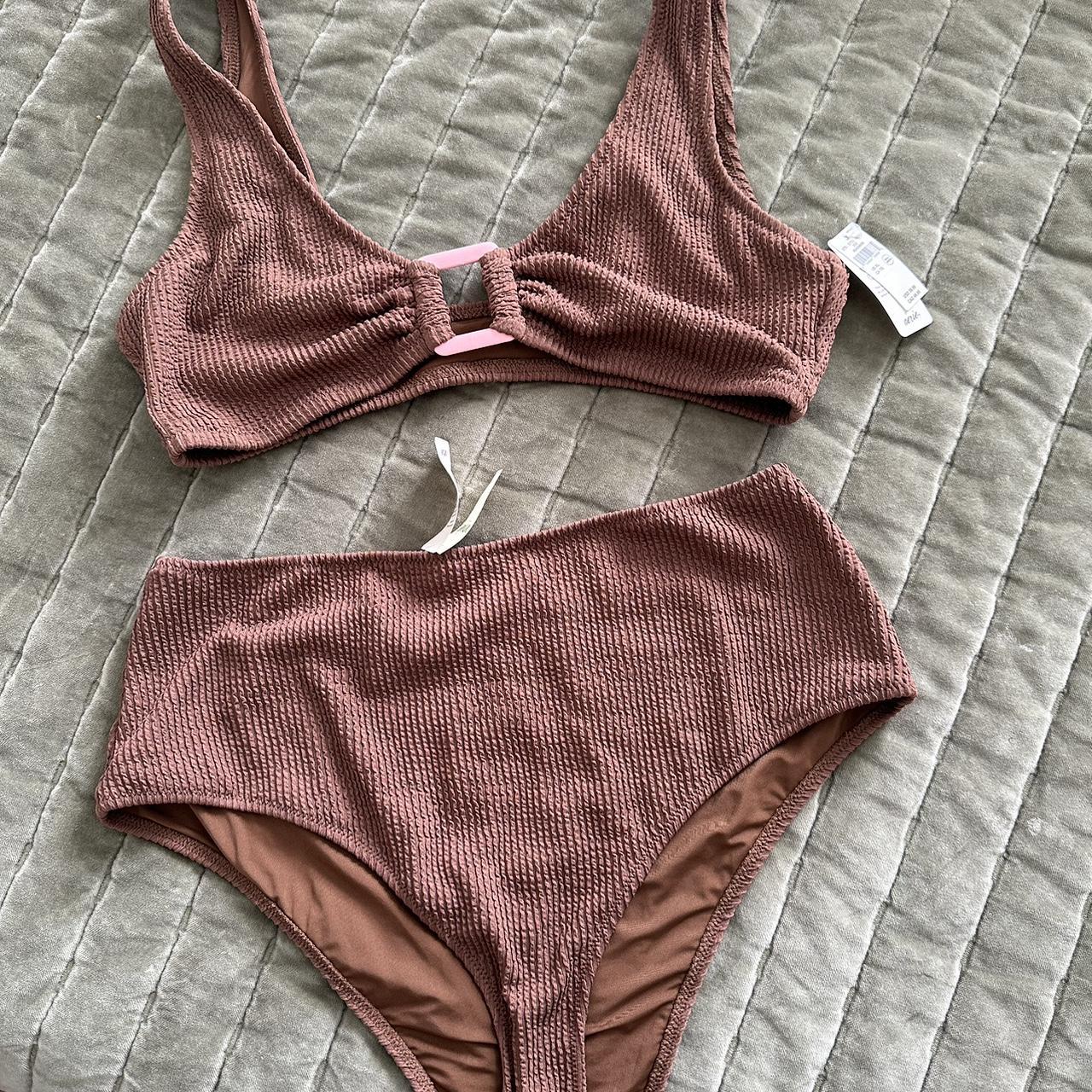 Brown bikini set with pink detail aerie swim