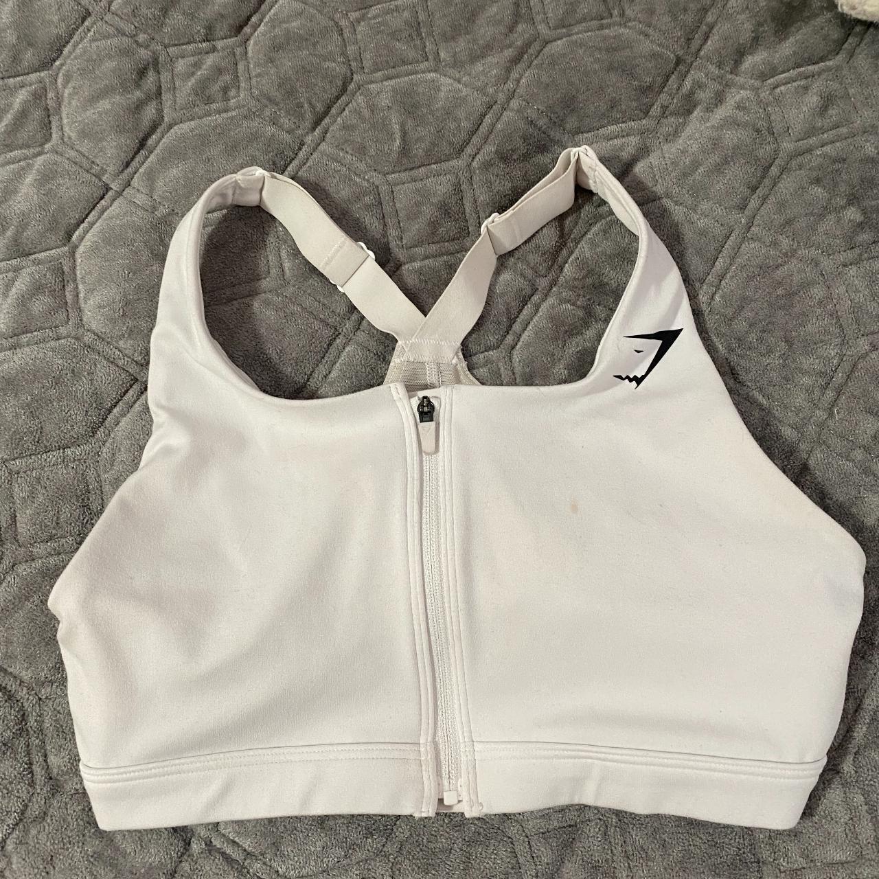 white gymshark sports bra - white zip up sports bra - Depop