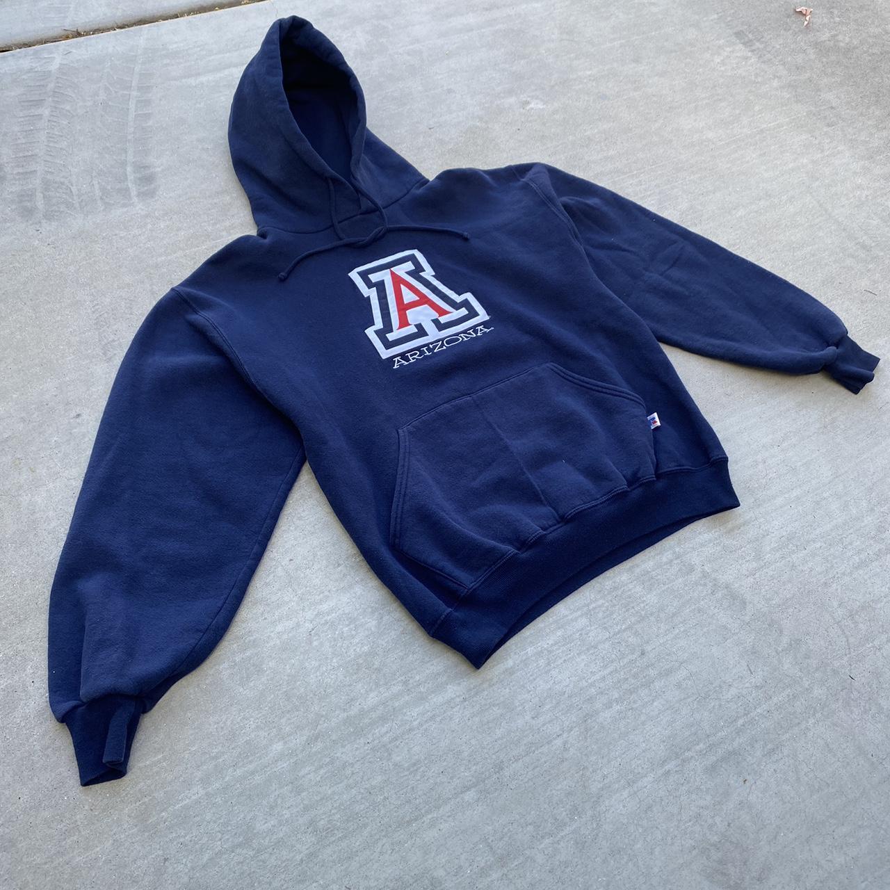 Russell Athletic Men's Navy and Blue Hoodie | Depop