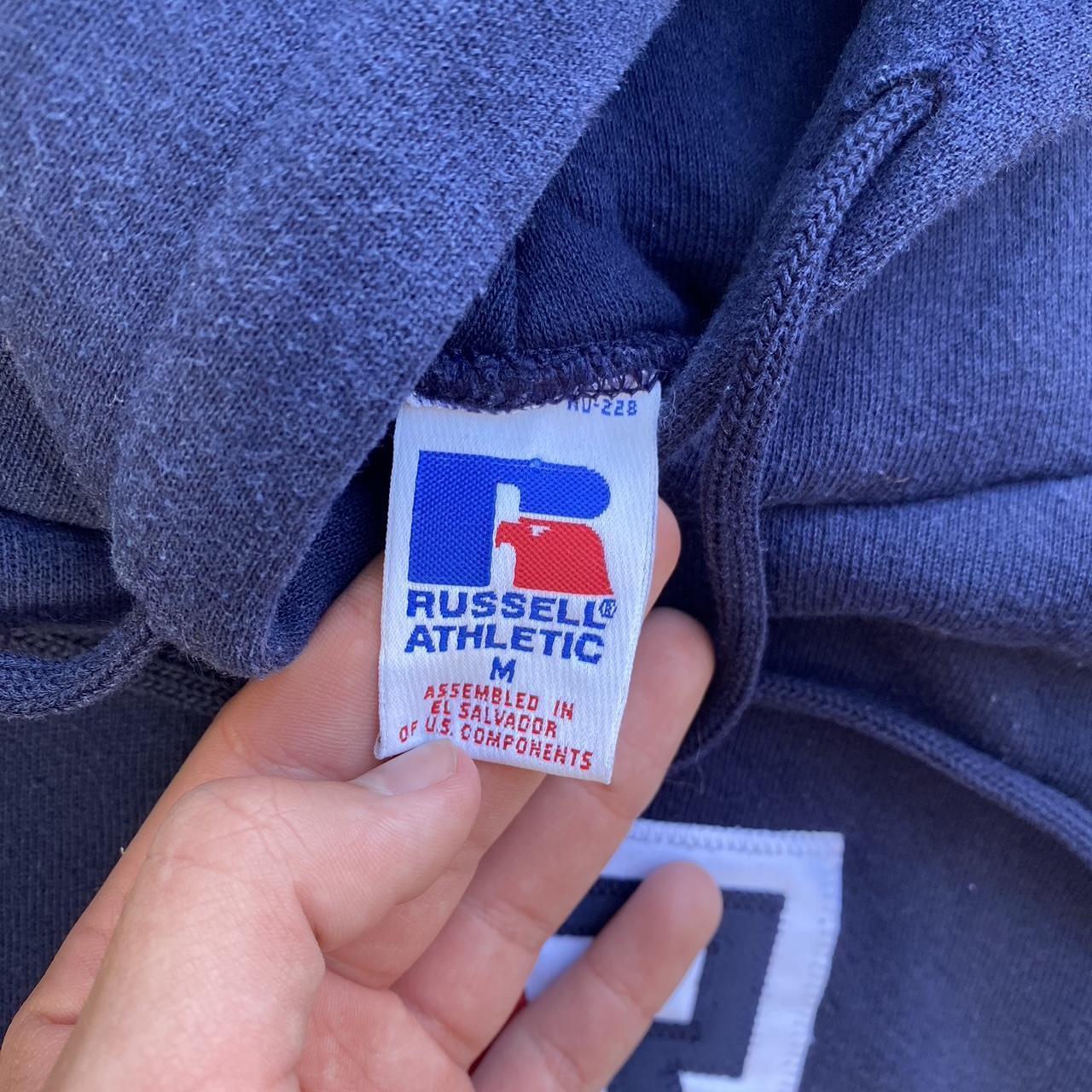 Russell Athletic Men's Navy and Blue Hoodie Depop