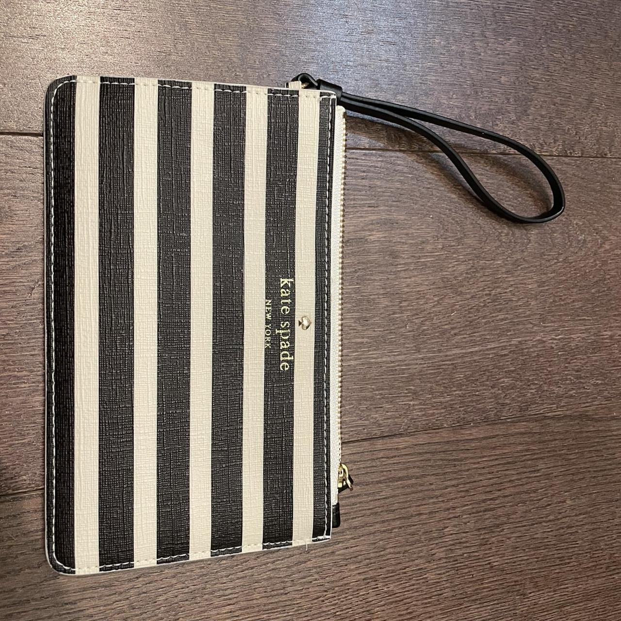 Kate Spade black and white striped wristlet /... Depop