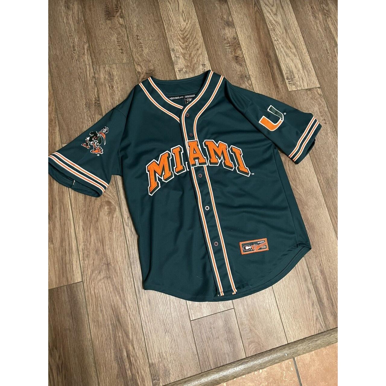 Vintage Miami Hurricanes Baseball Jersey Button Up... Depop