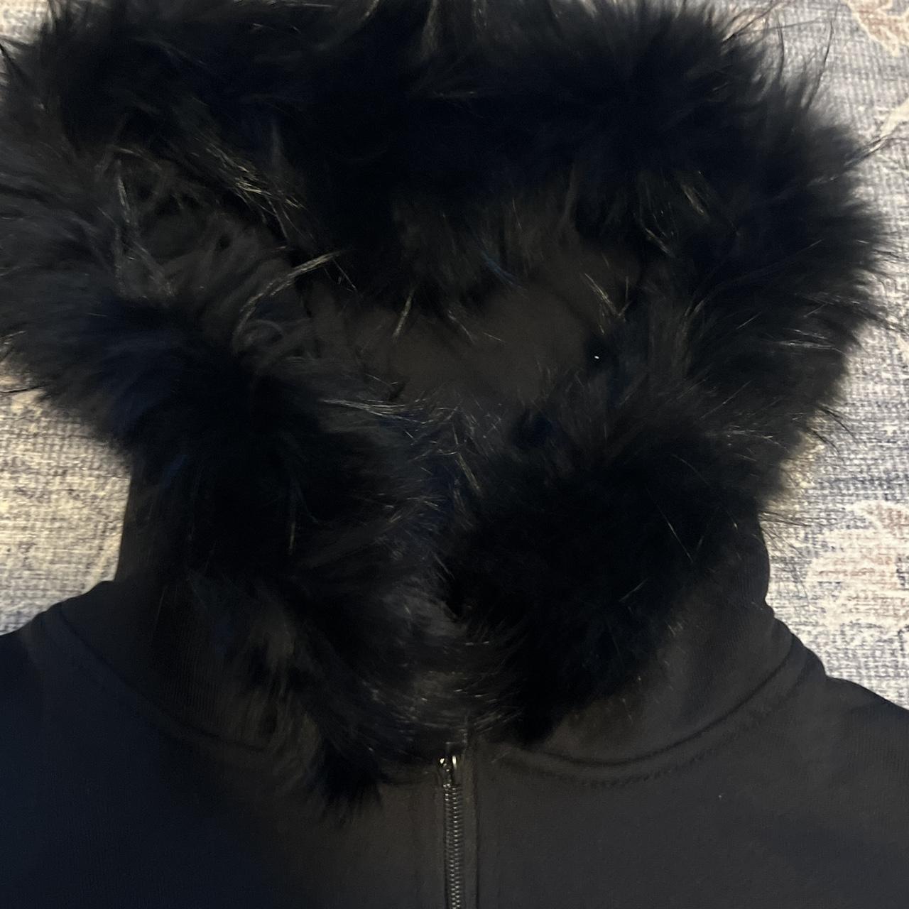 Small Distressed Black Fur hoodie - Depop