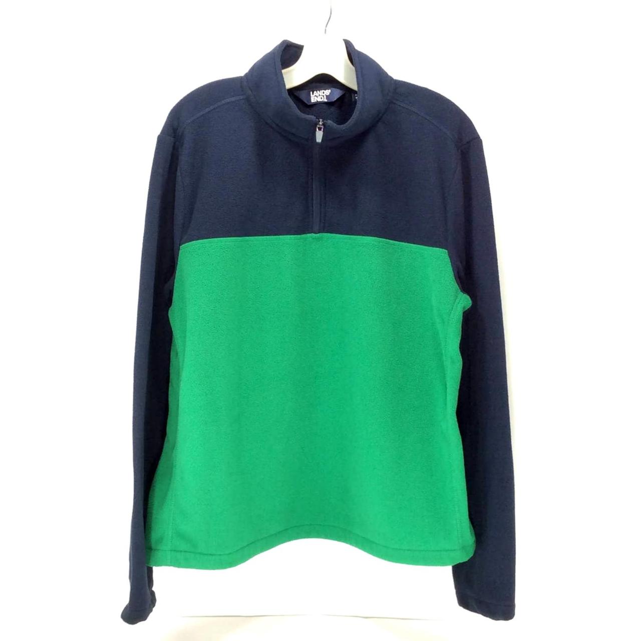 Lands' End Men's Blue and Green Jumper Depop