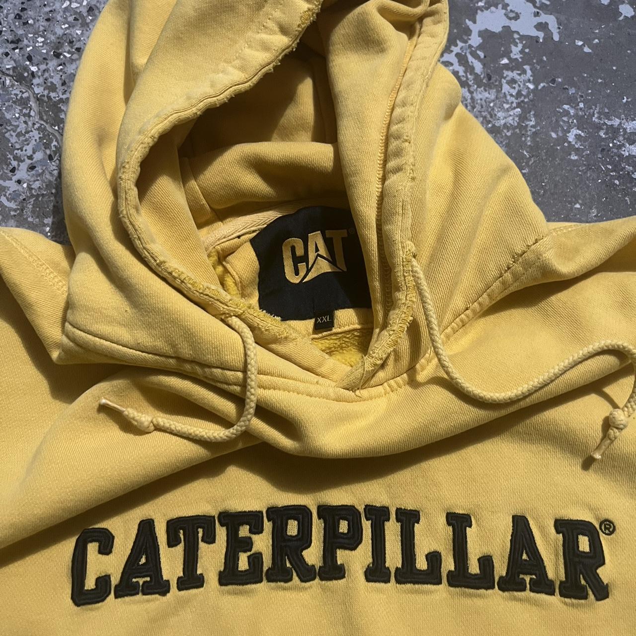 CAT Men's Yellow and Black Hoodie Depop