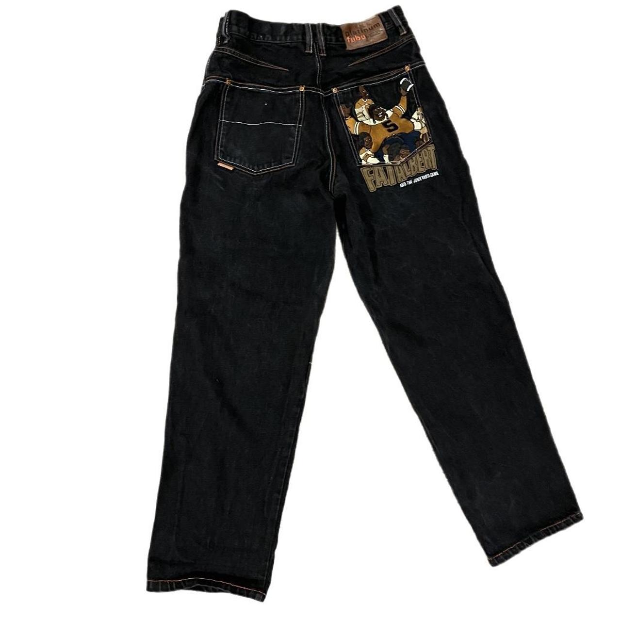 FUBU Men's Black and Yellow Jeans Depop