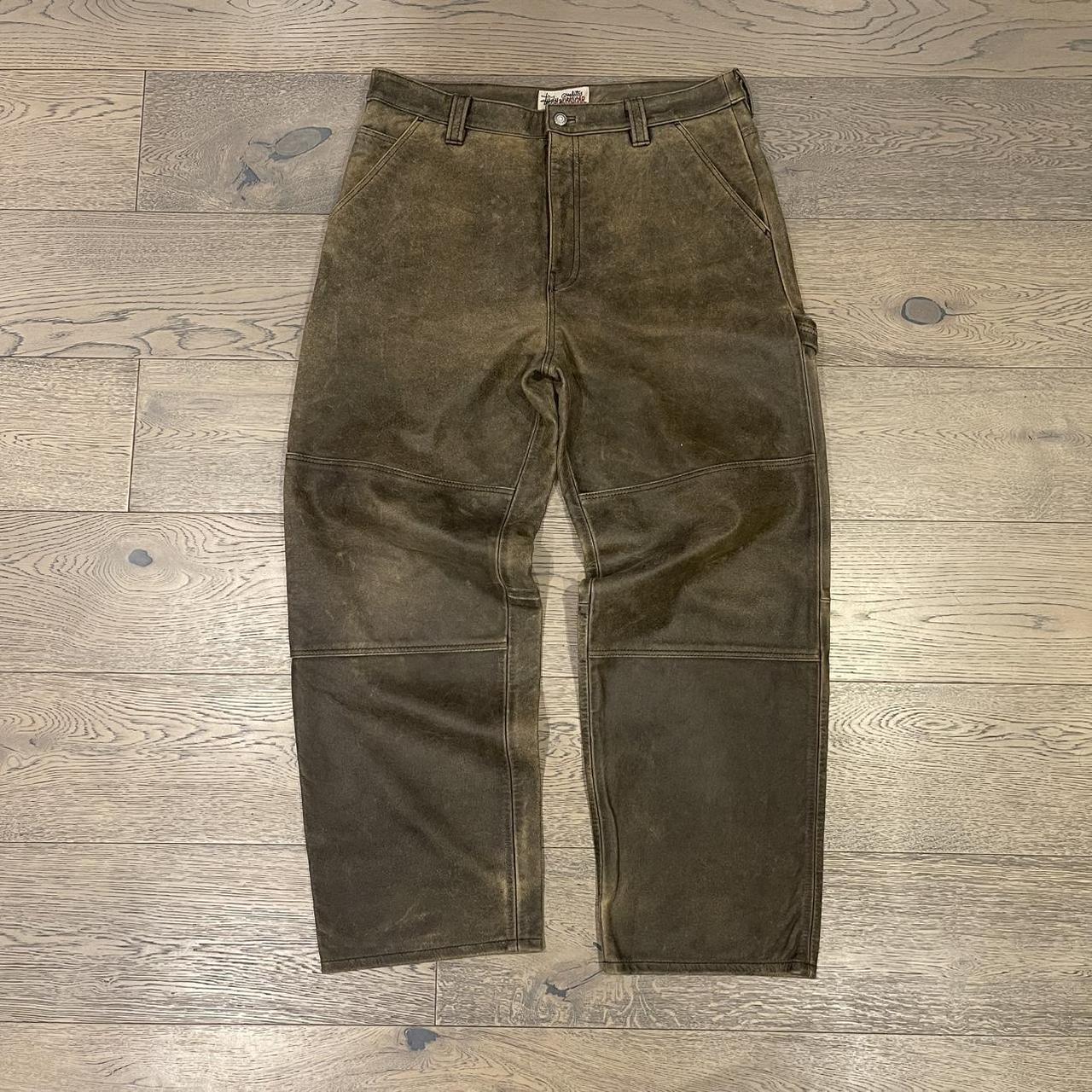 FW23 Stussy Men's Distressed Leather Work Pant | Depop