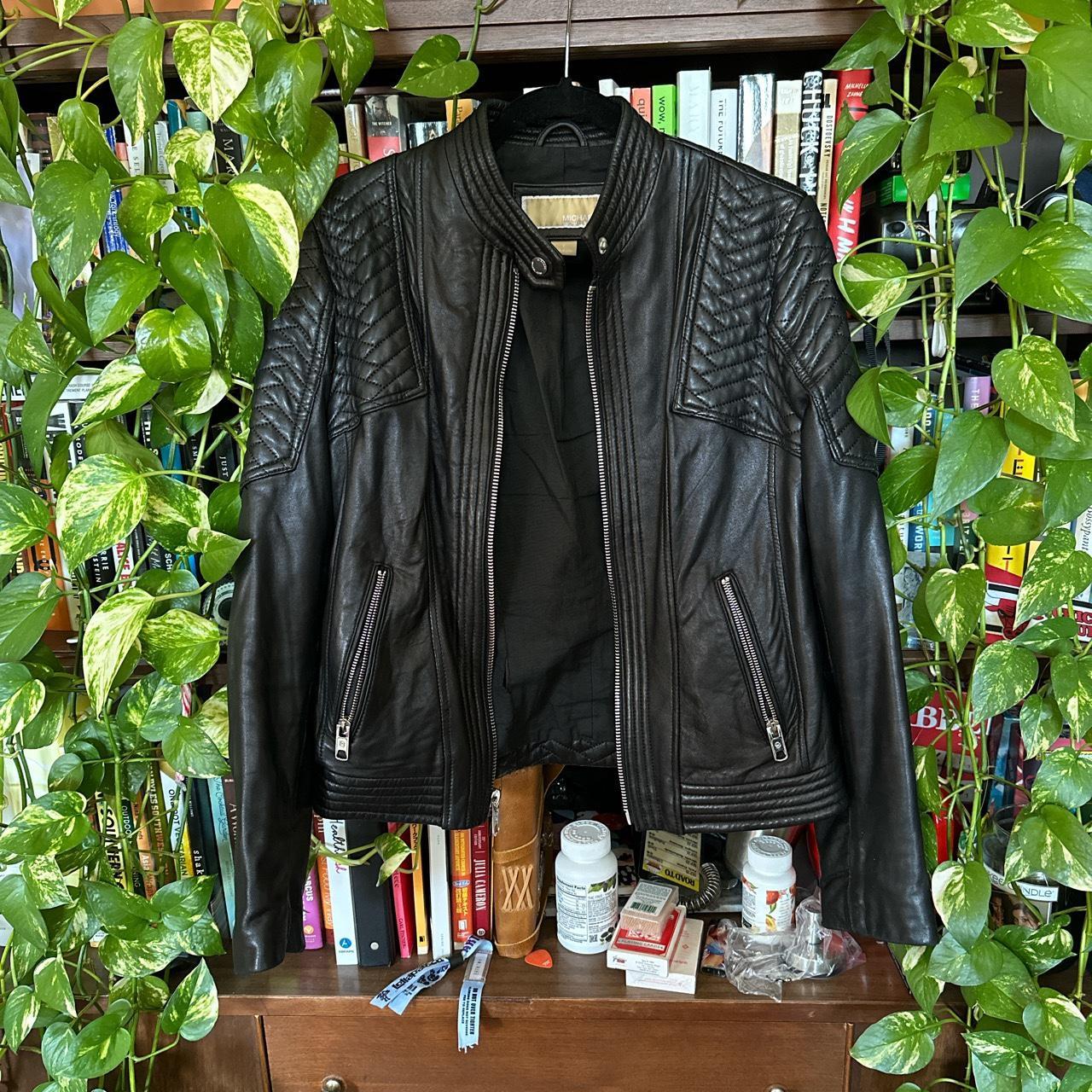 Michael kors leather biker on sale jacket