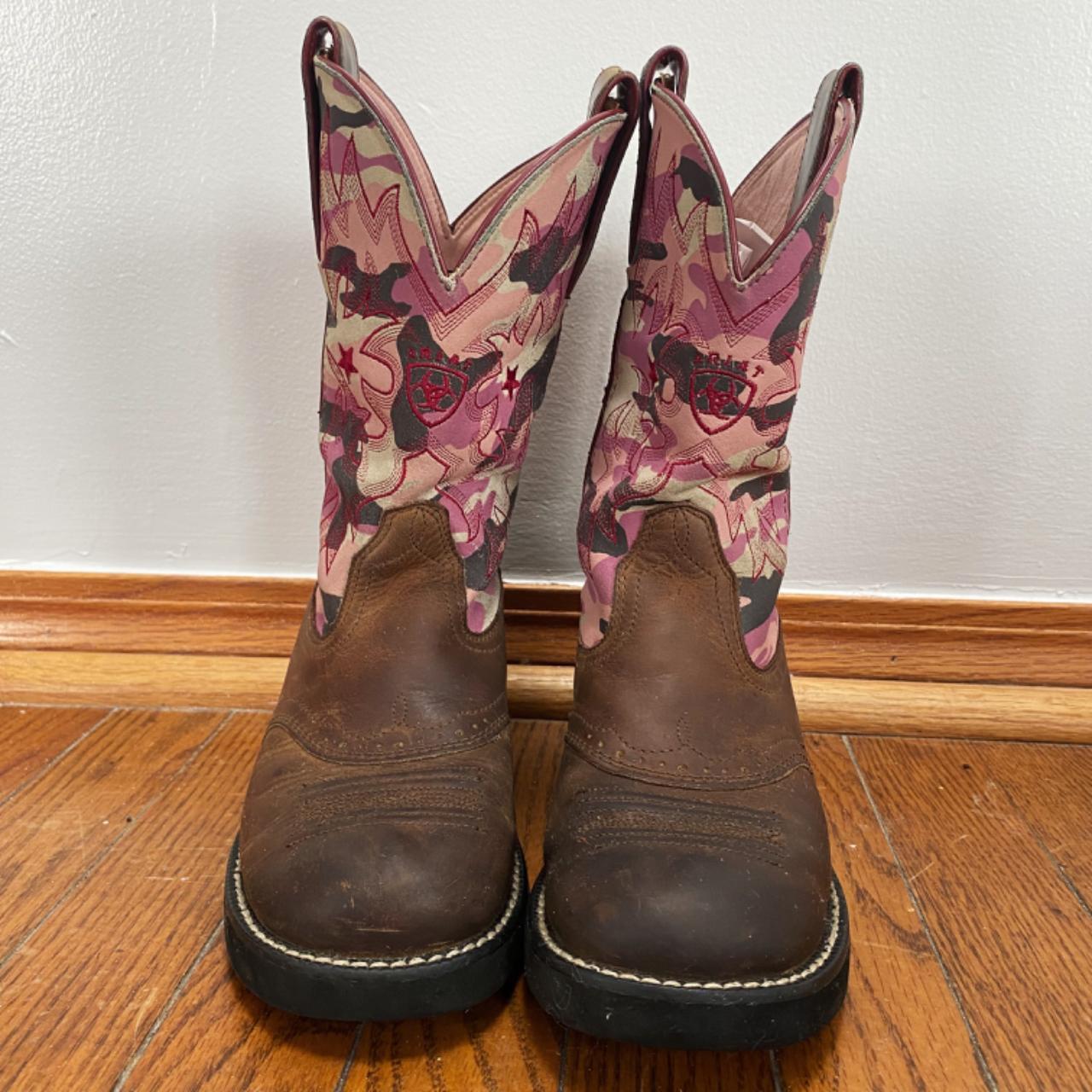 Ariat Women's Pink and Brown Boots Depop