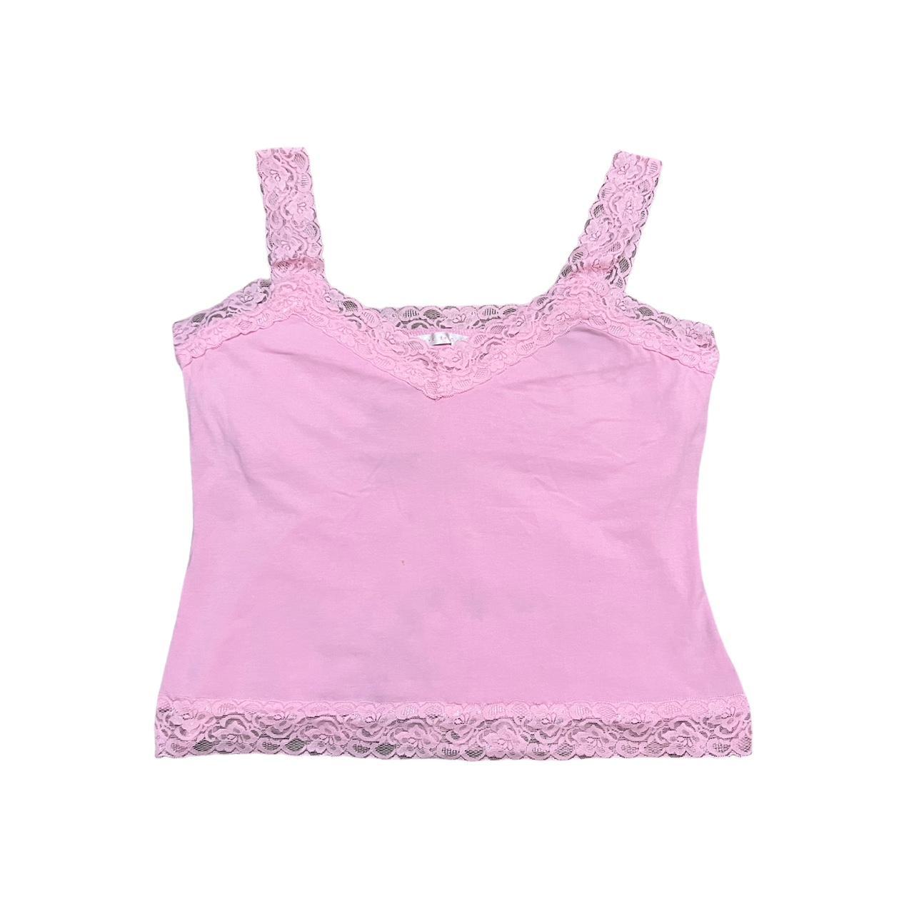 Gorgeous Y2K pink lace cami no size but fits as a... - Depop