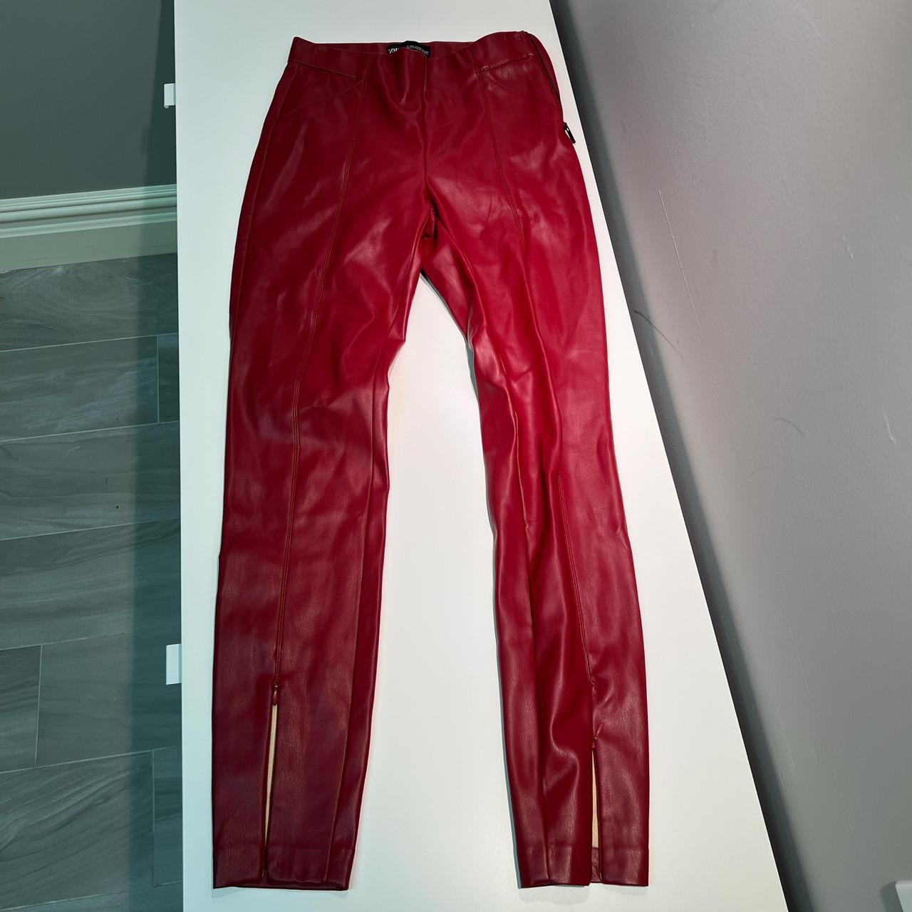 zara red leather pants with split hem size