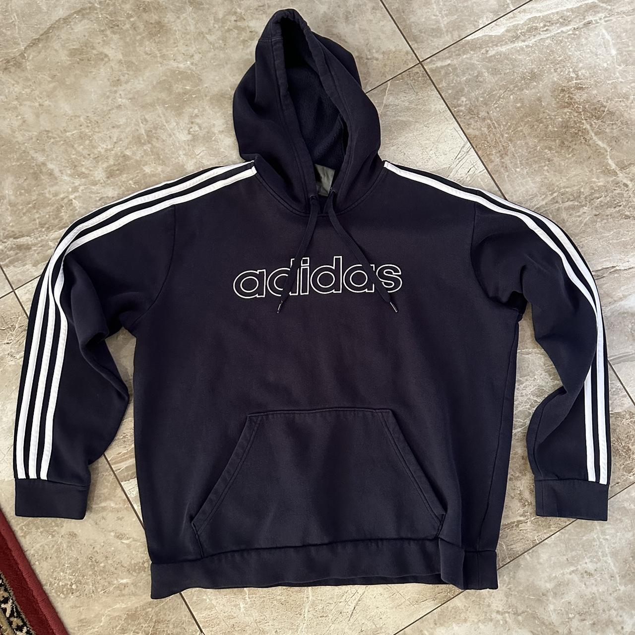 Adidas Navy Hooded Sweatshirt - Depop