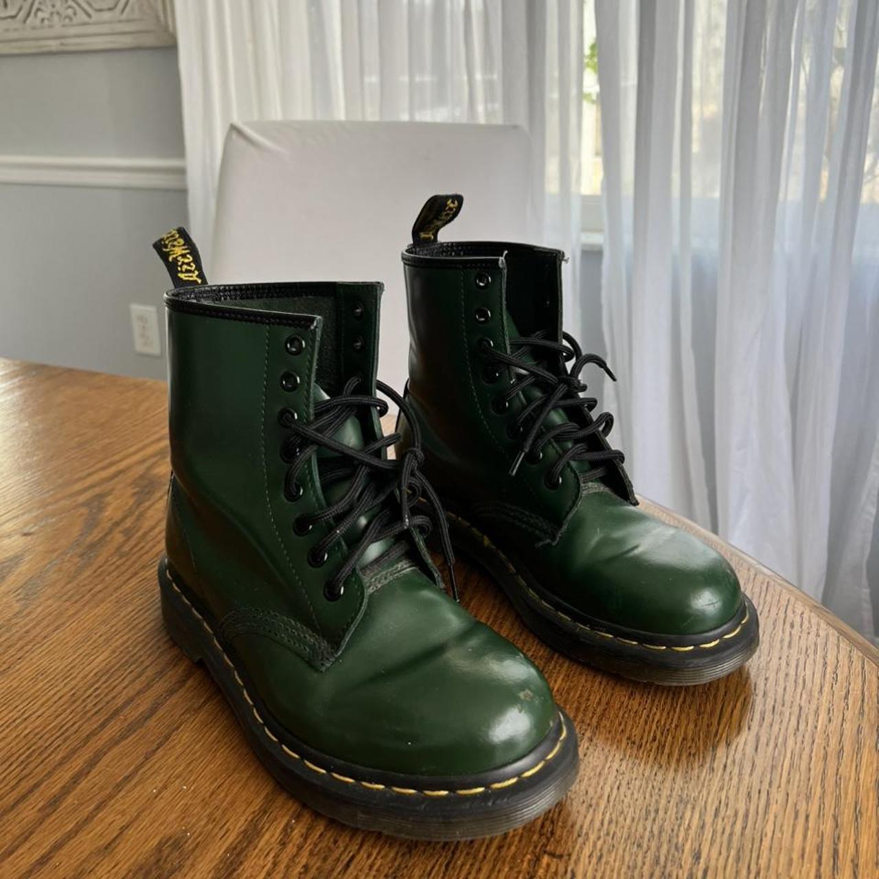 Dr. Martens Women's Green and Black Boots | Depop