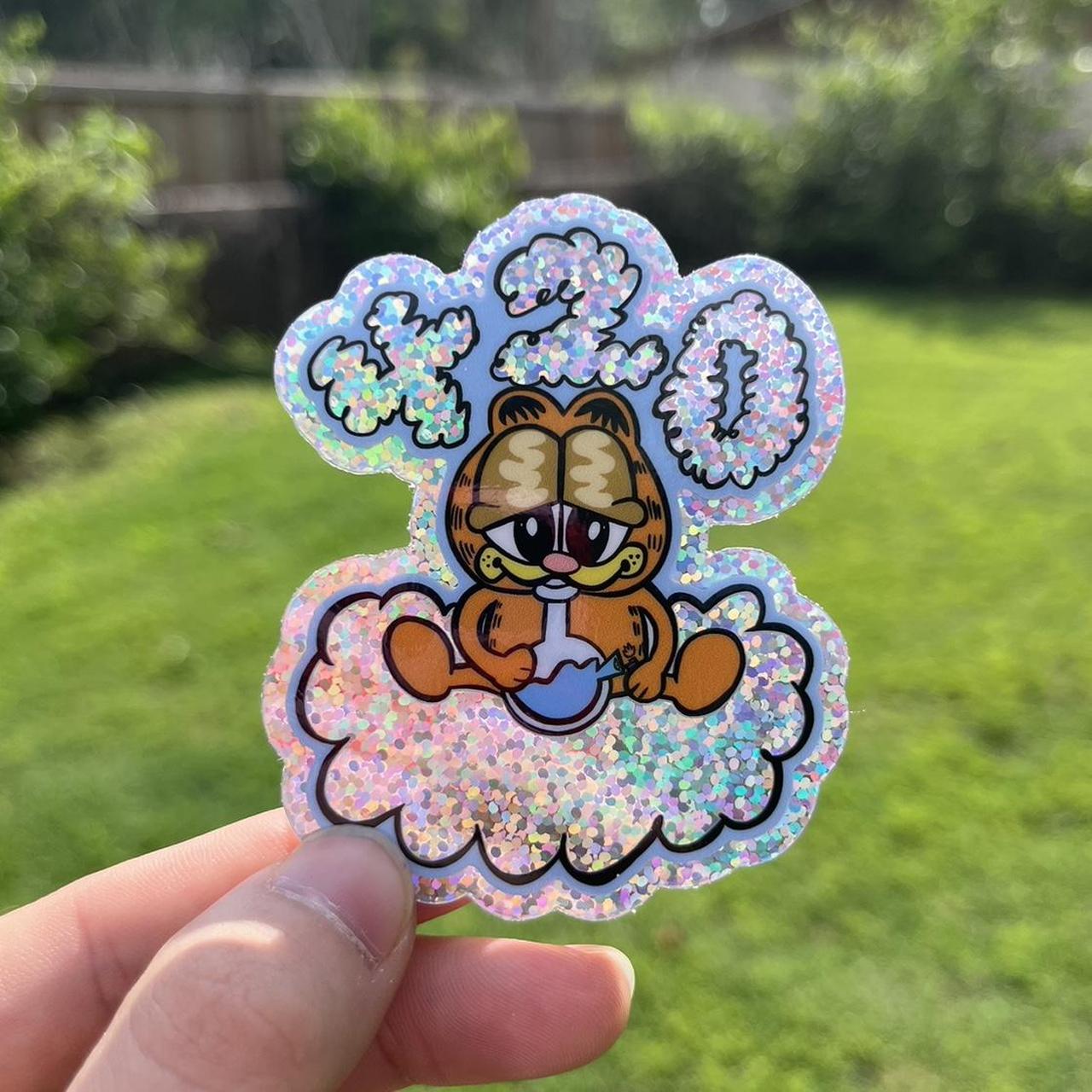 ‘420’ stoner Garfield holo glitter vinyl sticker... - Depop