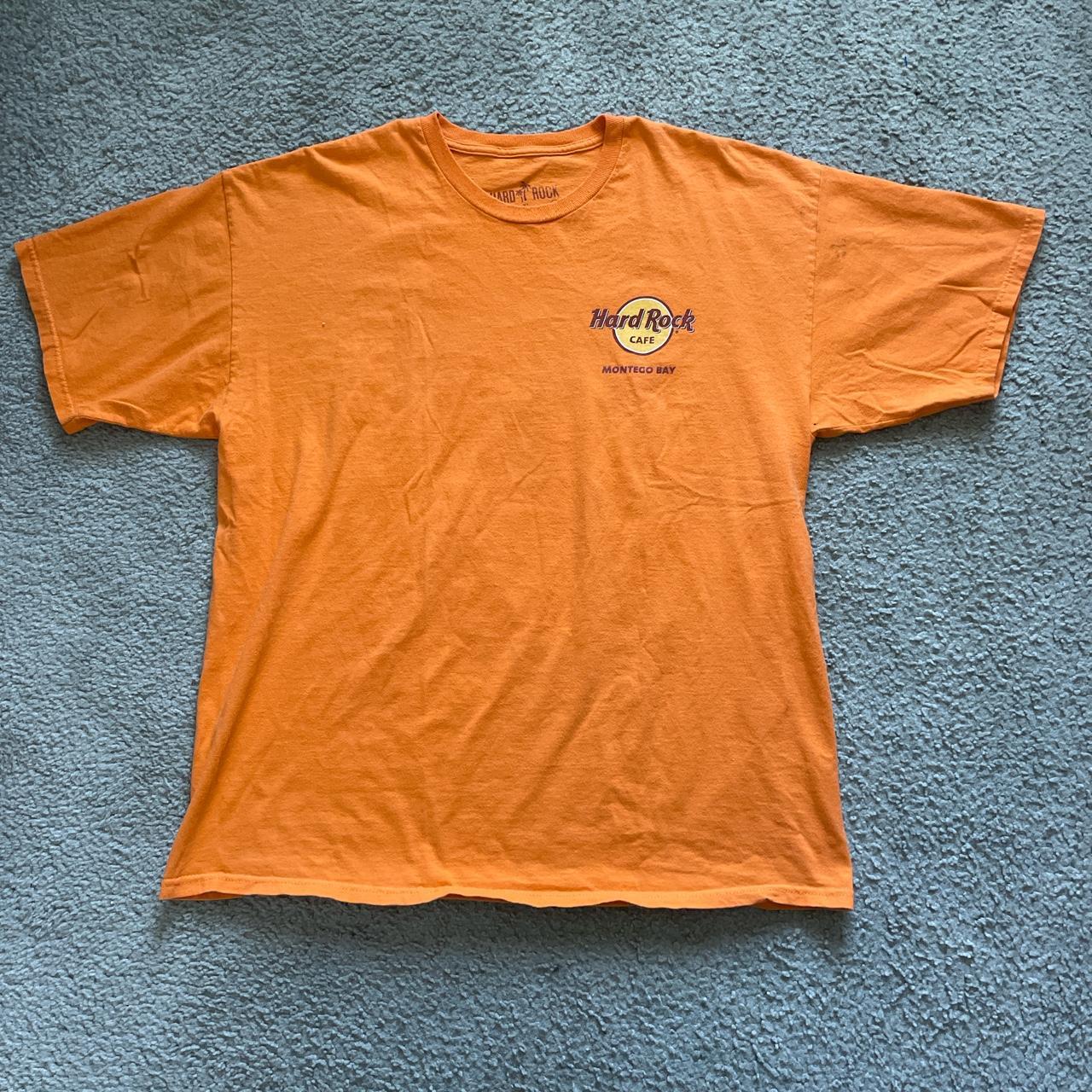 Hard Rock Cafe Men's White and Orange T-shirt | Depop