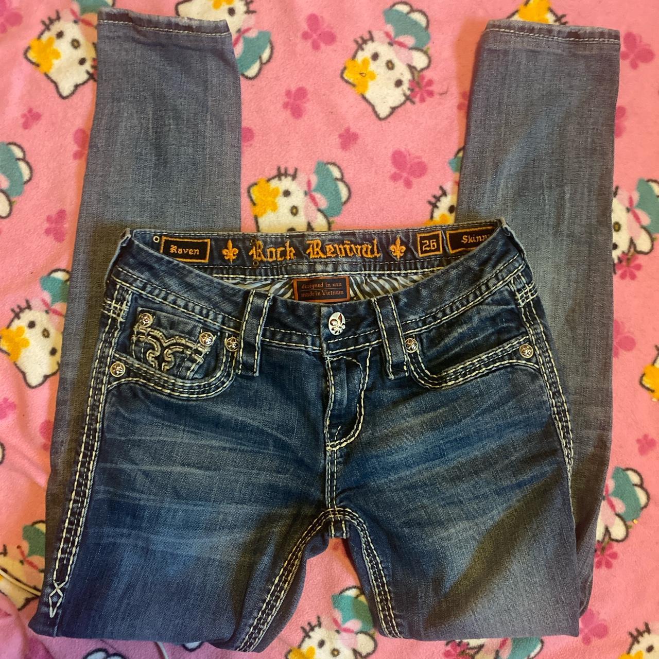 y2k mcbling low-rise skinny fit rock revival jeans... - Depop