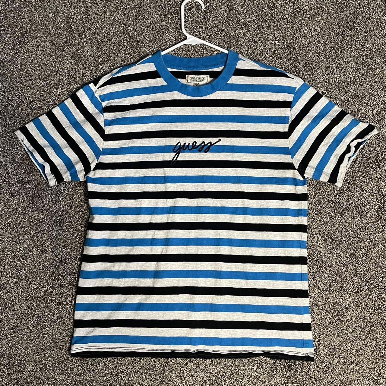 Guess blue and pink striped fashion shirt