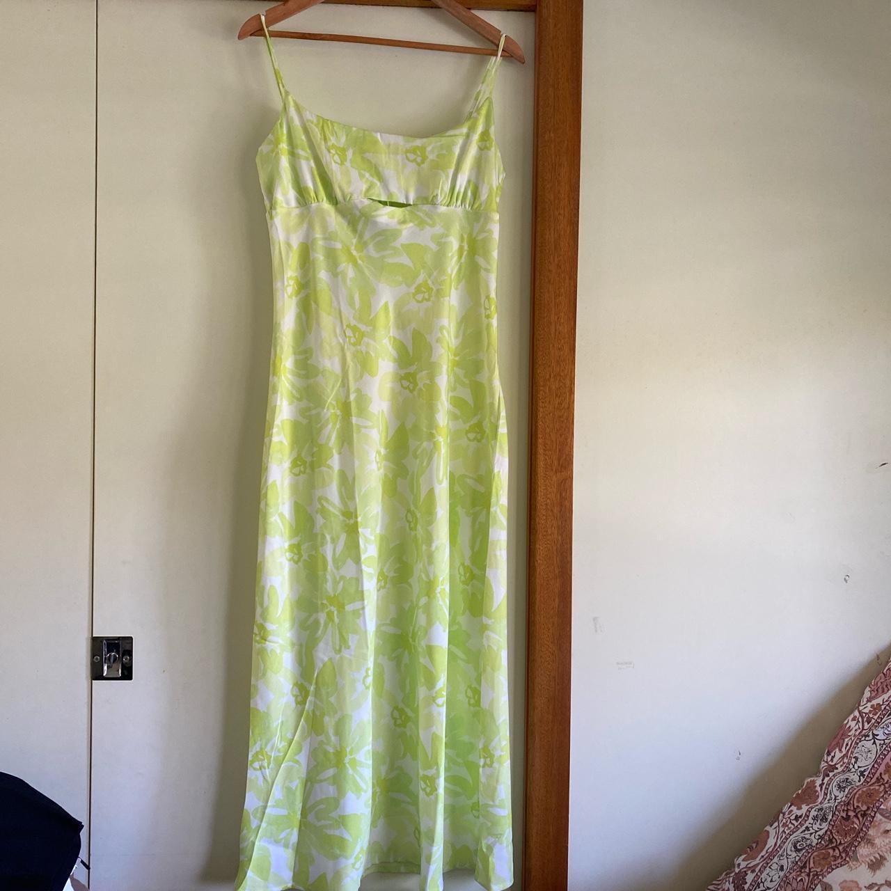 Supré midi dress, bright green and white. Size : 14... - Depop