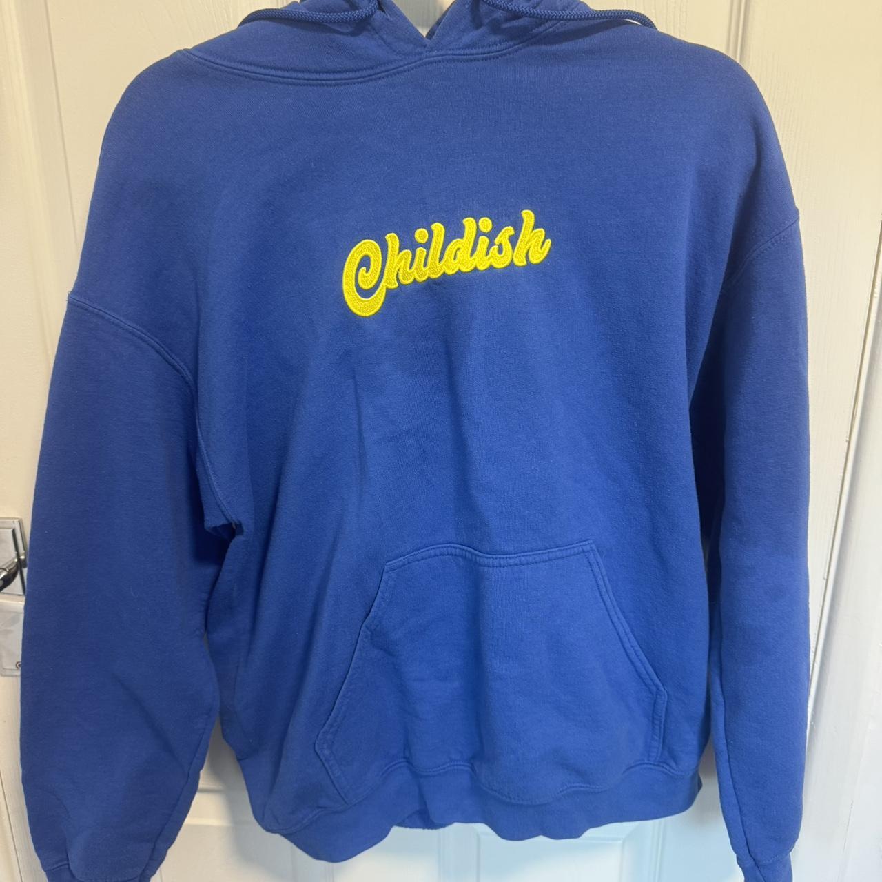 Childish Hoodie Blue and Yellow Still in more or. Depop