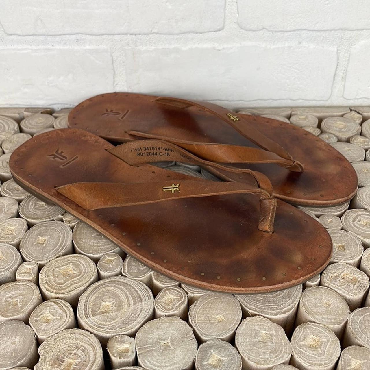 Frye 'Azalea' Brown Leather Flip Flops in a size... - Depop