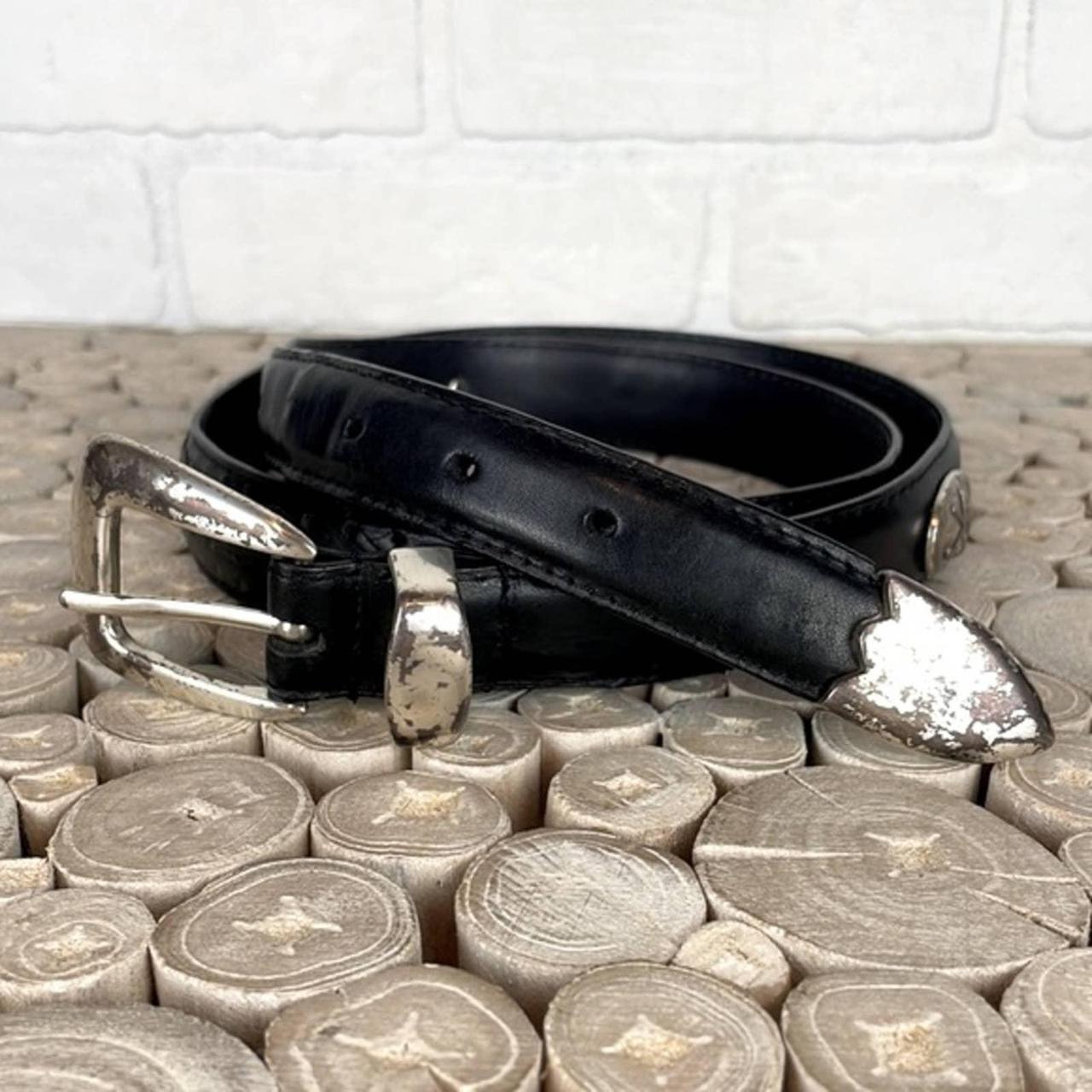 VTG Black Leather Western Silver Buckle - Depop