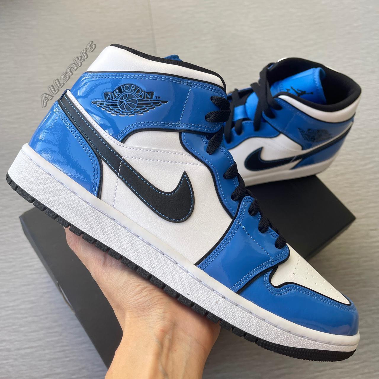 Air Jordan 1 Mid Blue White Shoes Sneakers Comes... - Depop