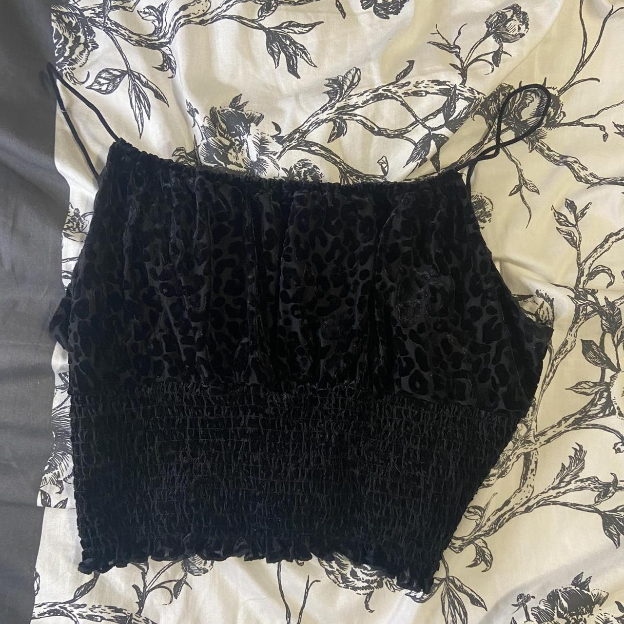 beautiful black velvet velour cheetah print cami... - Depop