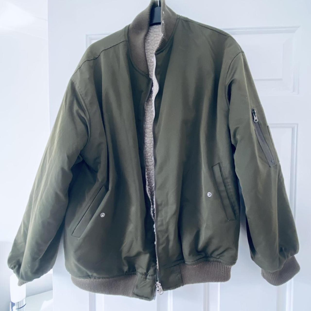 Khaki reversible bomber jacket. Fits size 10 - 12... - Depop