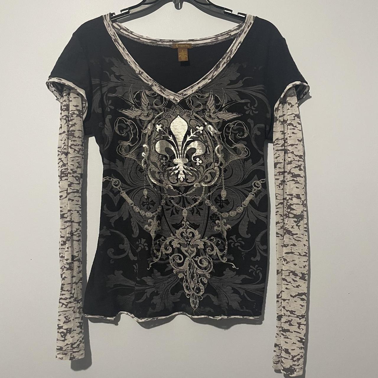 fleur de lis y2k faux long sleeve shirt #y2k... - Depop