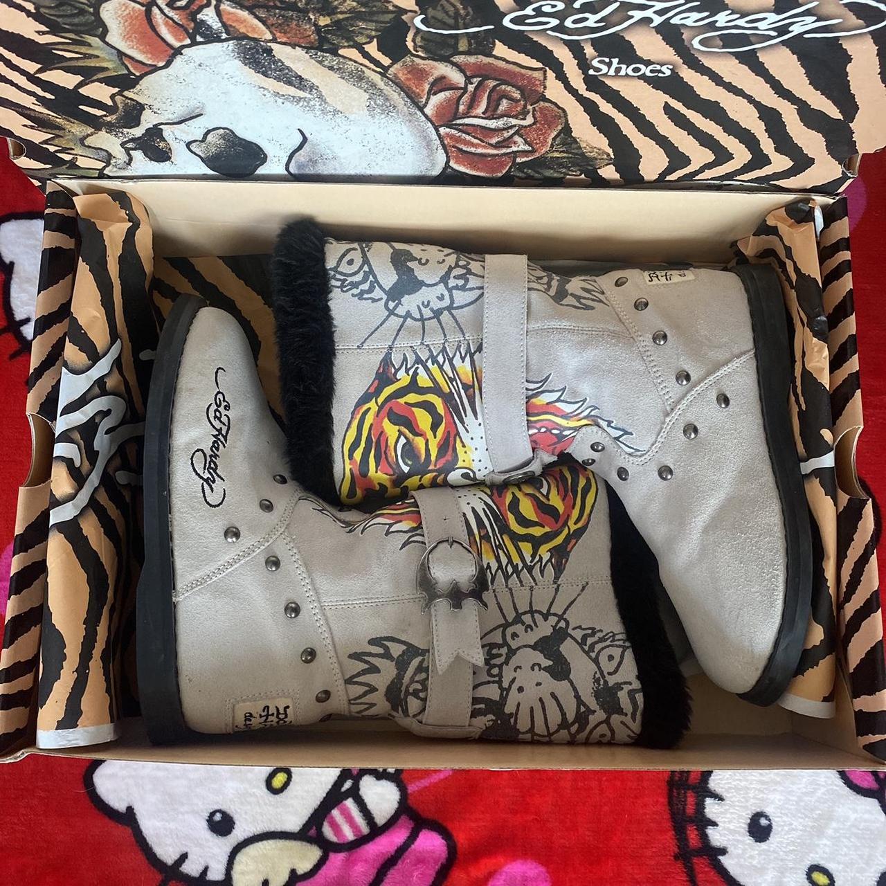 super cute ed hardy y2k fur boots, almost brand new | Depop