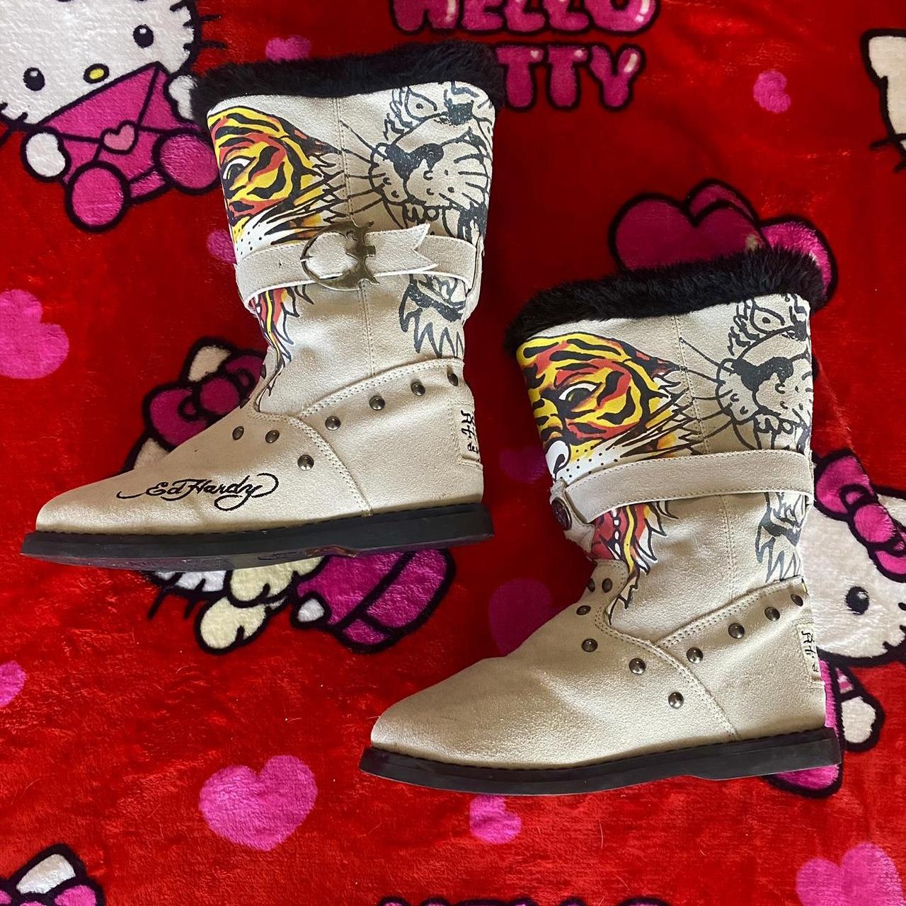 super cute ed hardy y2k fur boots, almost brand new | Depop