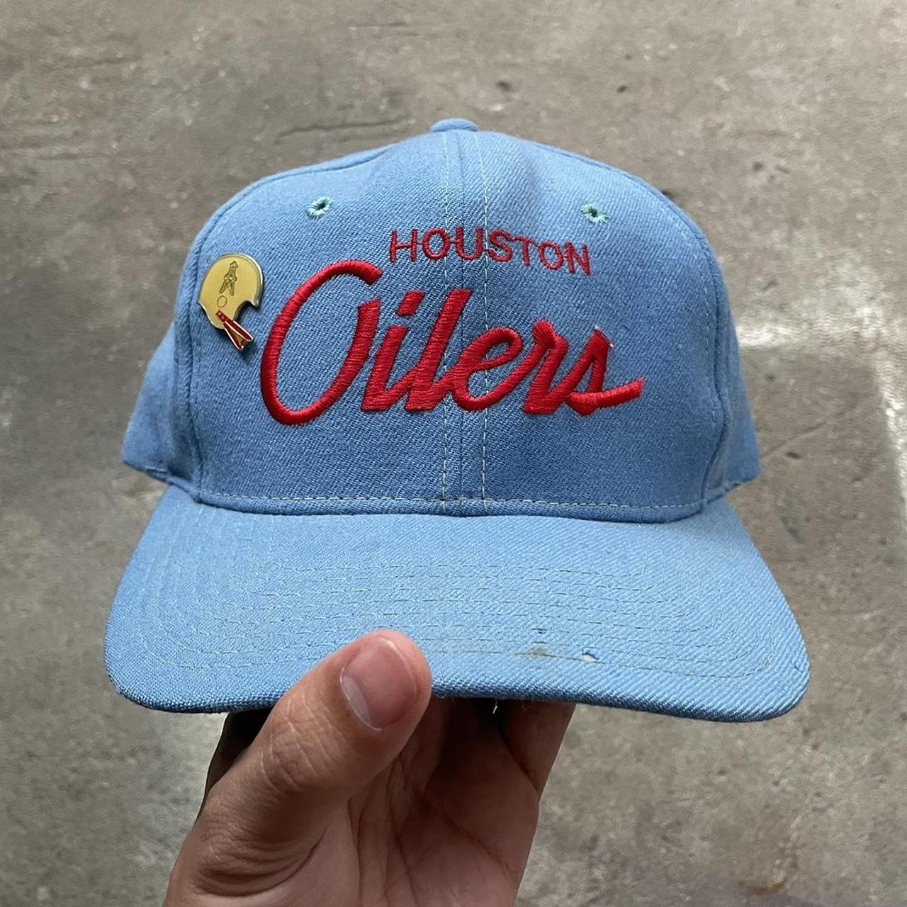 Vintage Houston Oilers Leather Strapback Hat - Depop