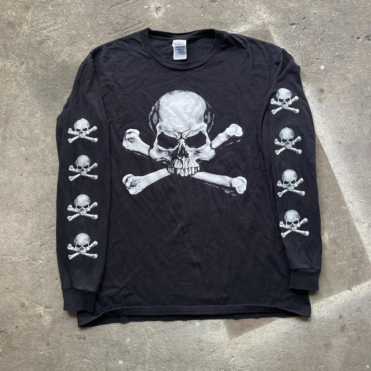 Vintage Y2K skull and bones longsleeve shirt... - Depop